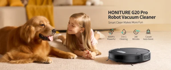 Black G20 Pro Honiture Robot Vacuum sold dirt free spots